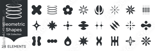Futuristic Cosmic Y2K Style Element Shapes Solid Icon Set. Futuristic Cosmic Y2K Style Element Shapes Silhouette Symbol Collection. Isolated Vector Illustration
