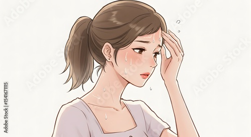 Woman Feeling Hot Sweaty Illustration