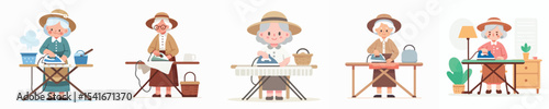 vector character grandmother ironing clothes