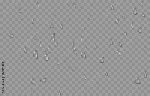 Vector water drops. Drops png, condensation on the window, on the surface. Realistic drops on an isolated transparent background.