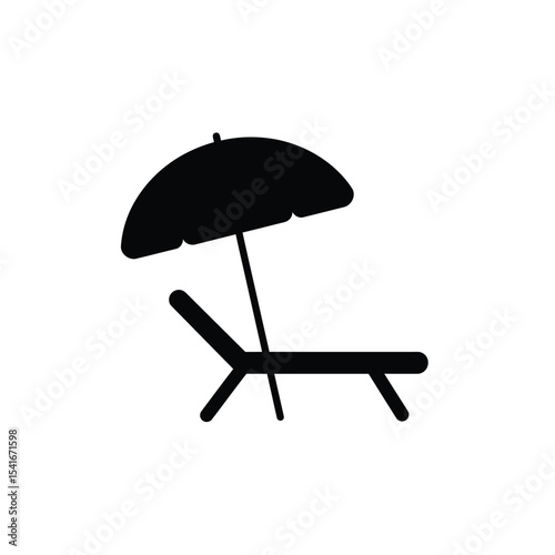 Black Silhouette Vector Sun Lounger Beach Umbrella Icon