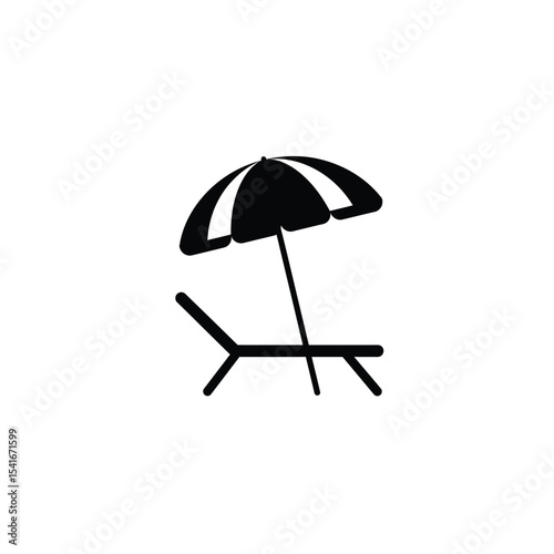 Black Silhouette Beach Chair Umbrella Icon summer