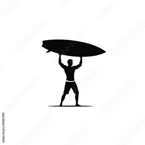 Black Silhouette Surfer Holding Surfboard Icon white