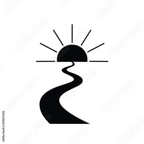 Black Silhouette Sunset Trail Winding Road Icon path