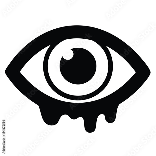 Black Surreal Eye Vector Silhouette Dripping White Background