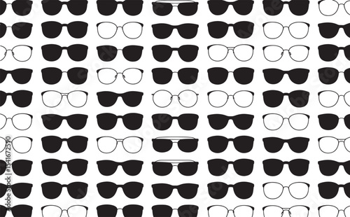 Geometric Sunglasses Pattern Minimalist Black and White Seamless Design