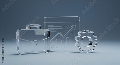 Abstract representation of business strategy, data analysis, and operational efficiency in a modern, transparent design. Ideal for corporate finance, consulting, and project management themes.
