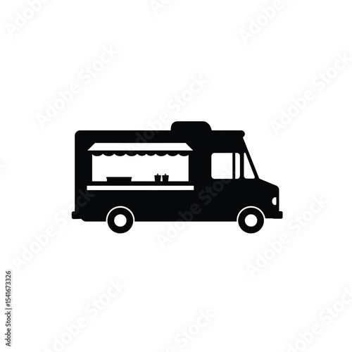 Black Silhouette Taco Truck Vector Icon White Background