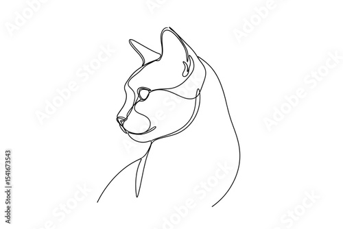 Line art of a cat profile in minimalistic style, concept of pets  