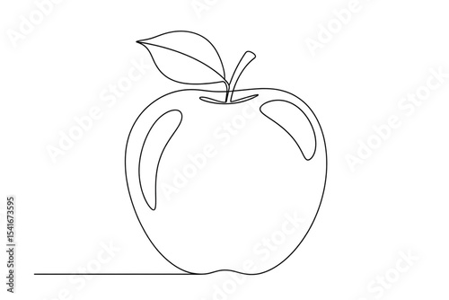 Simple line drawing of an apple with a leaf on white background  