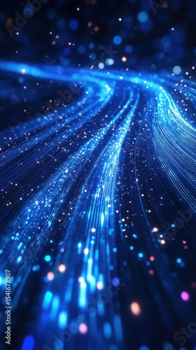 Radiant Blue Fiber Optic Streams with Glittering Particles