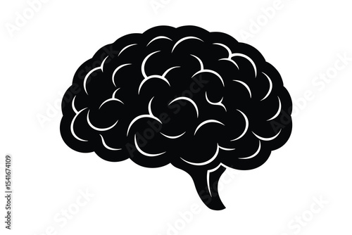 Brain black silhouette on white background
