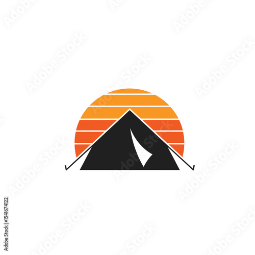 Black Tent Silhouette Orange Sunset Vector Graphic