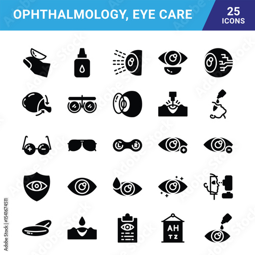 Ophthalmology, Eye Care  icon set for commercial use.