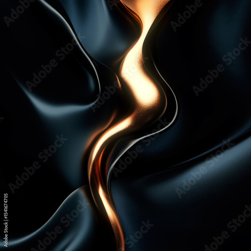 Abstract composition of a thick golden liquid flowing over the folds of black skin. Subtle reflections of light give the image volume and a noble combination of tones
