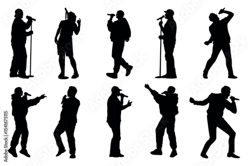 Singers Silhouette on White Background