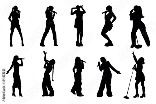 Singers Silhouette on White Background