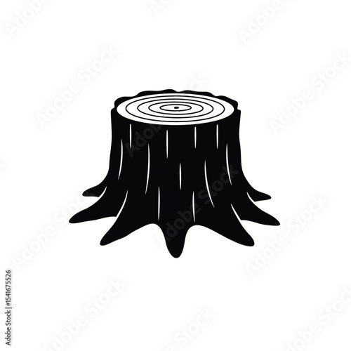 Black Silhouette Tree Stump Vector Icon White Background