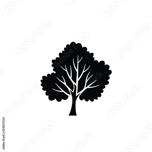 Black Silhouette Vector Tree Branch Icon White Background