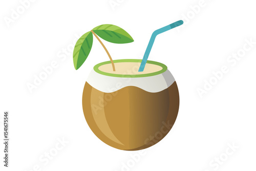 coconut milk cocktail vector illustration on white background