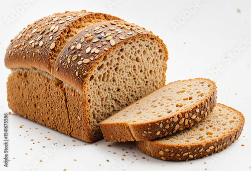 Loaf of fresh rye bread isolated on white background with healthy crust and whole grain texture