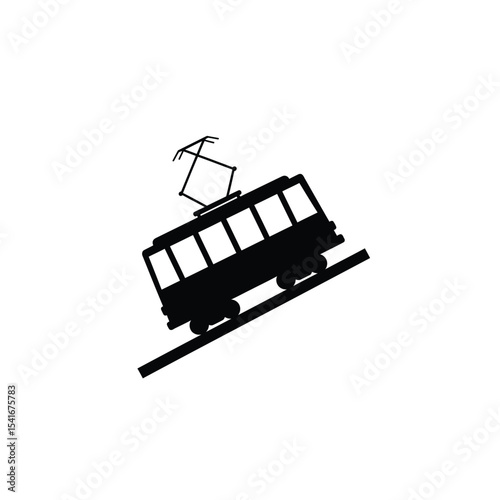 Black Silhouette Trolley Car Ascending Hill Vector Icon