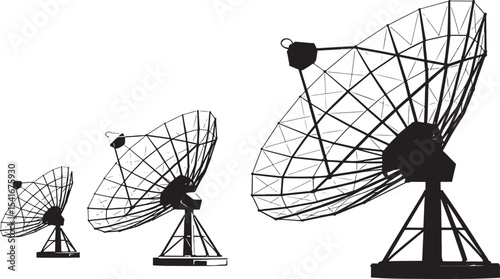 Low-Poly Satellite Dishes A Digital Illustration of Three Satellite Antennas