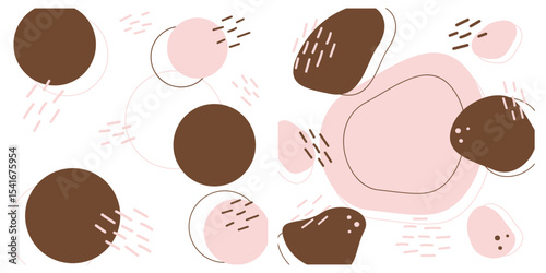 Hand Drawn Circular and Abstract spots and Stroke Trendy Background and Copy space Template idea Set