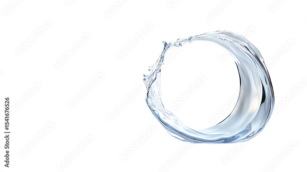 Circular formation of flowing water with a transparent appearance on a white background. Circular formation of flowing water with a transparent appearance on a white background.