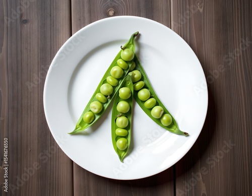Fresh Green Peas in Pods on White Plate Healthy Food Vegetarian Cuisine Overhead Shot