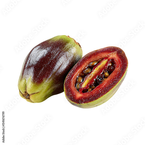 Two passion fruit halves displayed against a black background.