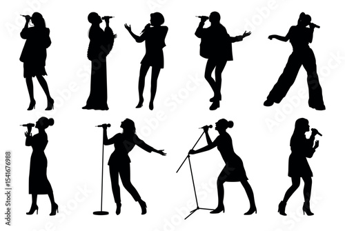 Singers Silhouette on White Background