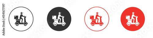 Delivery man riding motorcycle icon Logos. Flat Vector Icon Design Template