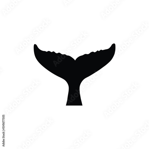 Black Whale Tail Silhouette Ocean Icon White Background Vector Graphic