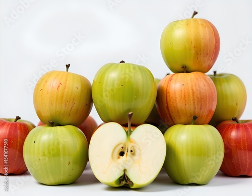 Fresh Juicy Apples Red and Green Variety Pile Closeup Studio Shot