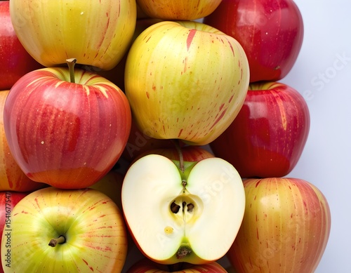 Juicy Red and Yellow Apples Fresh Fruit Pile Half Apple Slice Closeup