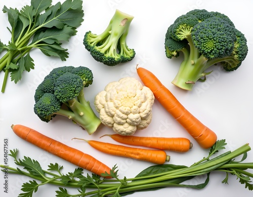 Fresh Organic Broccoli Cauliflower Carrots Celery Healthy Vegan Food Ingredients