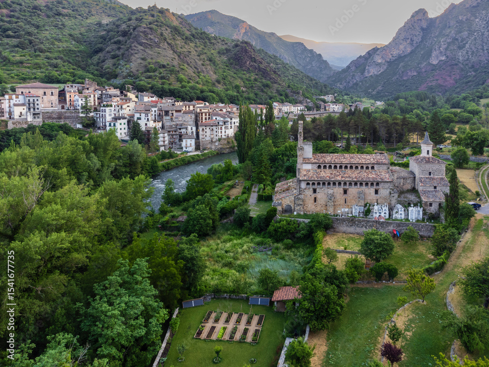 Obraz premium Romanesque Monastery of Santa María, 11th Century, Gerri de la Sal, Pallars Sobirá, Lleida, Catalonia, Spain