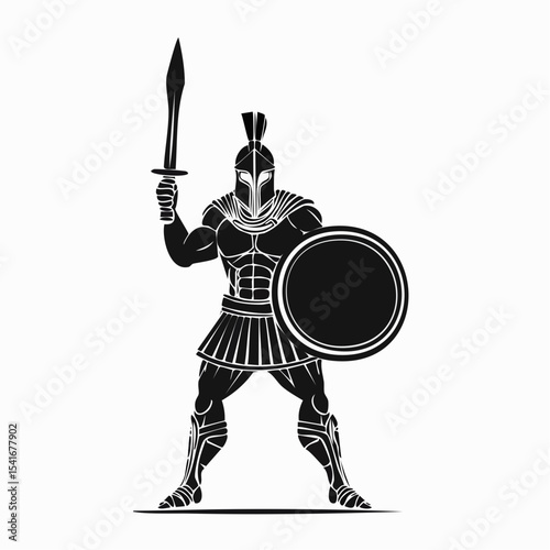 Spartan Warrior Image. Spartan Warrior Stands Ready with Sword and Shield image vector isolated on white background.