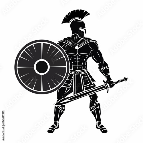 Spartan Warrior Image. Spartan Warrior Stands Ready with Sword and Shield image vector isolated on white background.
