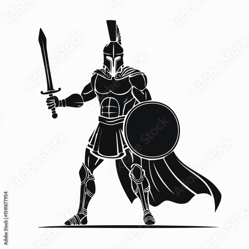 Spartan Warrior Image. Spartan Warrior Stands Ready with Sword and Shield image vector isolated on white background.
