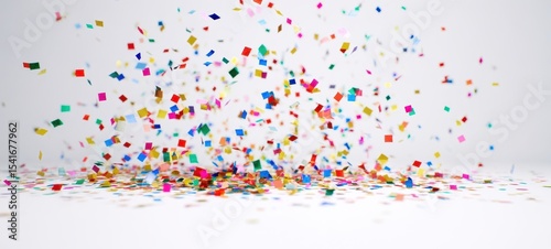 The vibrant explosion of colorful confetti scattered across a white background. photo