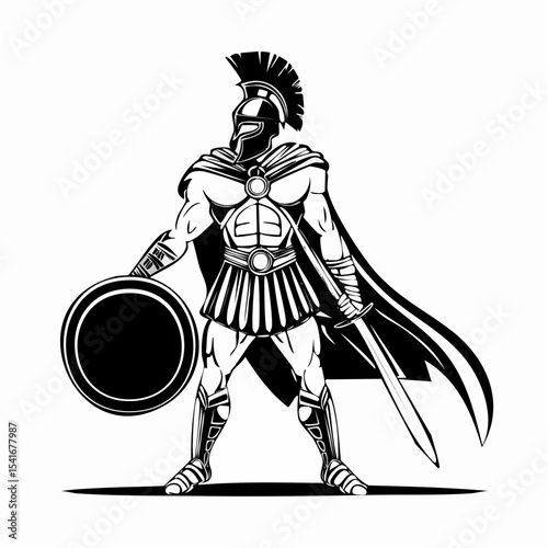 Spartan Warrior Image. Spartan Warrior Stands Ready with Sword and Shield image vector isolated on white background.
