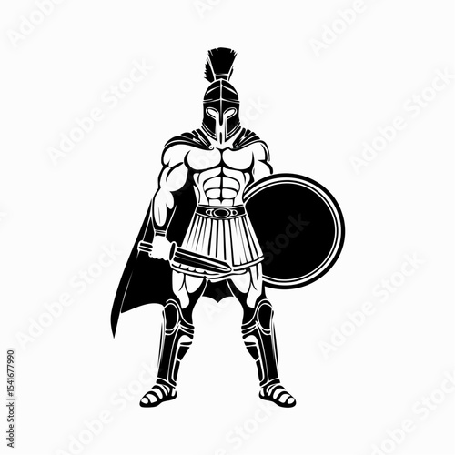Spartan Warrior Image. Spartan Warrior Stands Ready with Sword and Shield image vector isolated on white background.