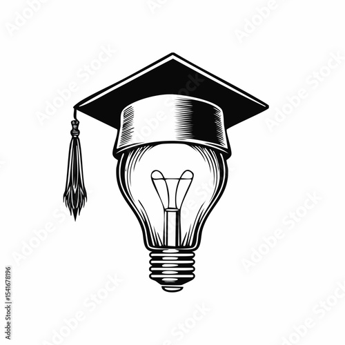 Graduation Cap Lamp Logo Design Representing Knowledge, Learning, and Bright Ideas Vector
