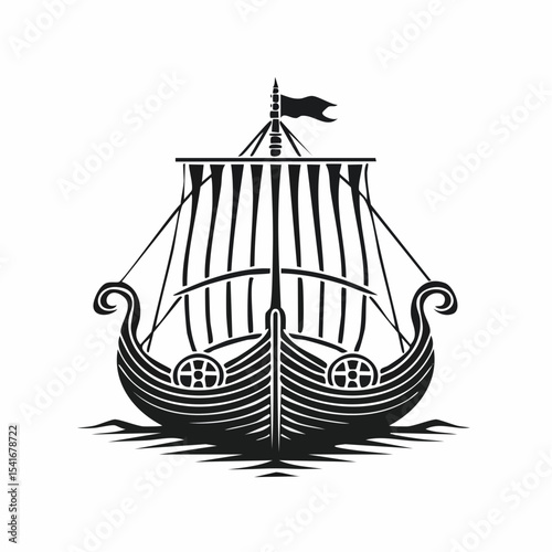Ancient Viking Ship Front View Vector Illustration for Historical, Nautical, and Cultural Design Themes