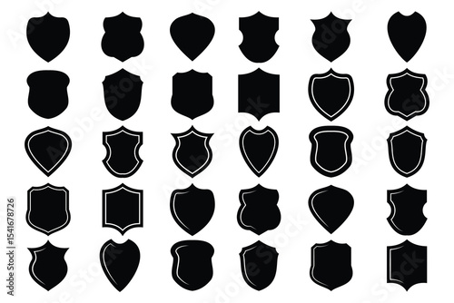 Shield icon set. Badge quality symbol, sign, logo or emblem. Protect shield security line icons. Vector illustration