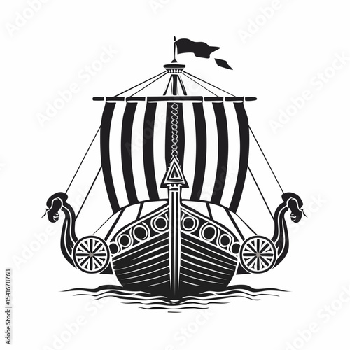 Ancient Viking Ship Front View Vector Illustration for Historical, Nautical, and Cultural Design Themes