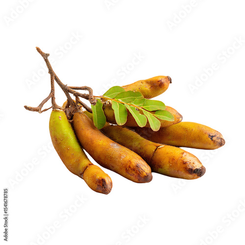 Cluster of tamarind pods with leaves.