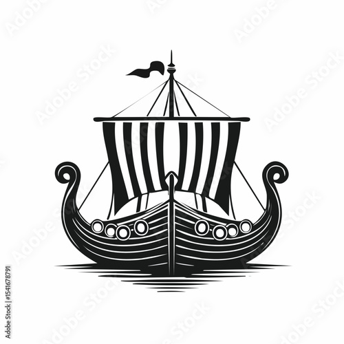 Ancient Viking Ship Front View Vector Illustration for Historical, Nautical, and Cultural Design Themes